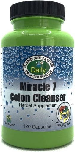 [BRSWKYIHCV5B2HTY] Daily Manufacturing Miracle 7 Colon CleanserTM (Wheat Grass, Acidophilus, Apple Fiber, Gentian, Goldenseal Root, Buckthorn, Rhubarb, Cascara Sagrada, Bütün Leaf Aloe Vera & Cinnamon) 120 Kapsül