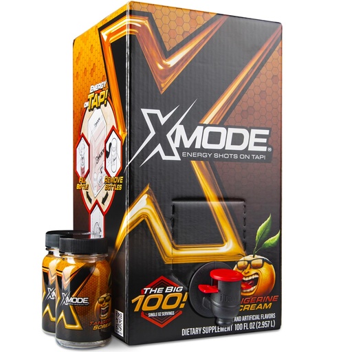 [BRSWEBL4OV5QICD5] XMODE Extra Strength Energy Shots on Tap - Tangerine Flavor, Sugar Free, 150mg Caffeine per oz, B12, 100 (1oz) Servings, Dispenser with 2 Refillable Bottles
