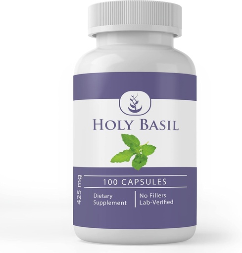 [BRSW2GQNCV5BA2DL] Ingrédients originaux purs Basilic Saint, (100 Capsules) Toujours pur, sans additifs ou remplisseurs, laboratoire vérifié