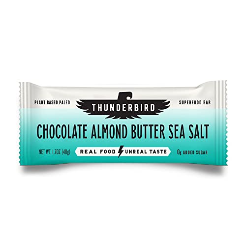 [BRSWYCAYBMFRS2T6] Thunderbird Bars Energy Snack, Gluten-Free with Protein, Healthy Real Food, Vegan Paleo Non-GMO, No Added Sugar, Chocolate Almond Butter Sea Salt Flavor (12 Count, 1.7 oz. Bars)