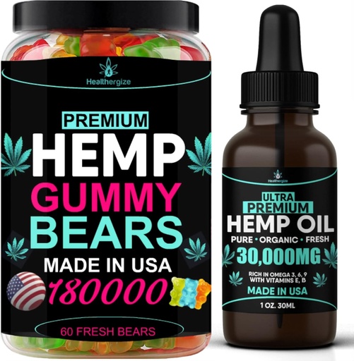 [BRSRMBLQCAFGECTG] 2Pack Hemp Oil and Hemp Gummies Gummy Bears Combo Set-Peace and Relaxation, Relief, Soothing, Discomfort, Sleep-Full Body High Care-Made in USA