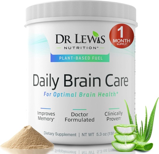 [BRSRMGAYCIBAMELX] Suplementos do cérebro para memória e foco – Dr. Lewis Daily Brain Care Powder com Aloe Vera – Nootrópico baseado em plantas e suplemento de energia para nevoeiro do cérebro, clareza mental, e apoio imunológico – Pó, 150g