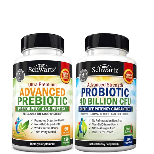 [BRSRAAAOBF6GKE33] Advanced Prebiotic Gut Health Supplement (2 Month Supply) Plus 40 Billion CFU Daily Probiotic Supplement (2 Month Supply)