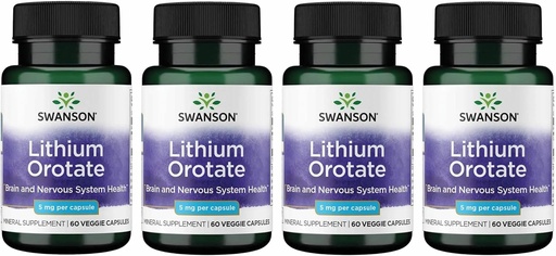 [BRSWGZIDOBYBGFD6] Swanson Lithium Orotate Antioxidant Mood Emotional Wellness Behavior Memory Support Supplemento 5 mg 60 capsule vegetali (Lithium Elemental) 4 Pack