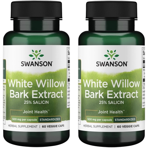 [BRSWGFD3BZYWGET5] Swanson White Willow Bark Extract 500 mg, 60 Veg Capsules, 2 Pack | Maximum-Strength White Willow Bark Standardized to 25% Salicin to Promote Joint Support and Muscle Relief Without Irritation