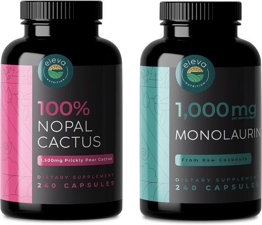 [BRSRMYD3OF4GADLZ] Nopal Cactus & Monolaurin Bundle, 240 Capsule Ogni, 1500 Mg di Prickly Pear Cactus, 1000 Mg di Monolaurin