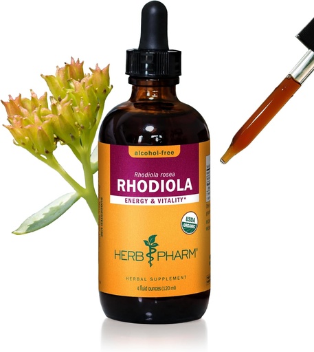 [BRSWIYYNBF7R4F3I] Herb Pharm Certified Organic Rhodiola Root Extract for Energy, Endurance and Stamina, Alcohol-Free Glycerite, 4 Ounce