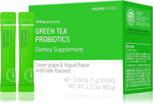 [BRSROZIOBEFGGDL7] VITALBEAUTIE Green Tea Probiotics (Plant-Sourced Probiotics) Containing Vitamin D and zinc for Gut Health by AMOREPACIFIC Korean Acidophilus Probiotic - 60 Sticks
