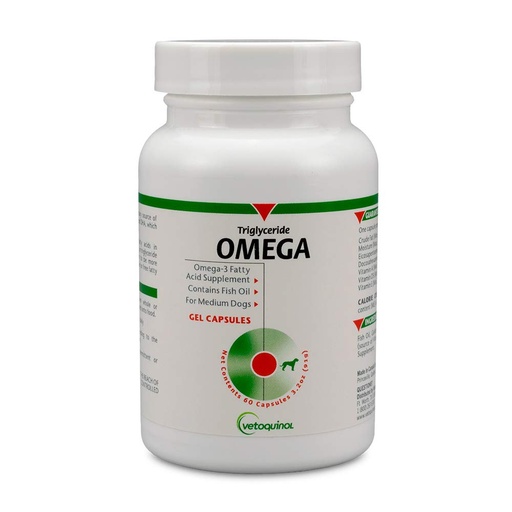 [BRSWIYAYBZ6RW3Q5] Vetoquinol Triglyceride OMEGA - Fish Oil for Dogs & Cats - Supports Healthy Skin, Coat & Normal Immune Response - Supplement with Vitamin Blend for Heart, Eye, Bone & Muscle Support - 60 Capsules