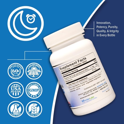 [BRSROYIHABYGKDL2] Wonder Laboratories Chewable Melatonin 10mg + B6 Fast Dissolve Helps You Fall Asleep Faster, Stay Asleep Longer 100 Count