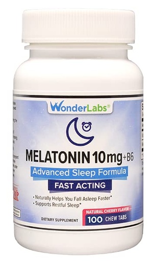 [BRSROYIHABYGKDL2] Wonder Laboratories Chewable Melatonin 10mg + B6 Fast Dissolve Helps You Fall Asleep Faster, Stay Asleep Longer 100 Count