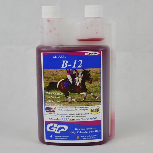 [BRSROHQOAR7W2ETH] SU-PER B-12 Energy Horse Supplement - Equine Vitamins B-12 & B-9 Folic Acid Support Liquid - Red Blood Cell Production & Stamina Support for Peak Performance - Quart