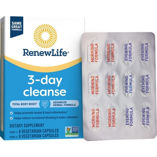 [BRSROZATDN4BGETB] yhn Total Body Reset Adult 3-Day Cleanse Supplement, one 12-Count Box of Vegetarian Capsules of Renew Life 3-Day Cleanse Total Body,12 Count