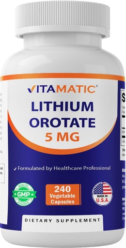 [BRSRAFAOAUIAK2A4] Vitamatic Lithium Orotate 5mg, 240 Veggie Capsules, Non-GMO, Gluten Free.