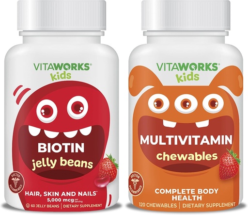 [BRSROEL7CQFWYG3K] Kids Biotin 5000mg Jelly Beans + Multivitamin Chewables Bundle