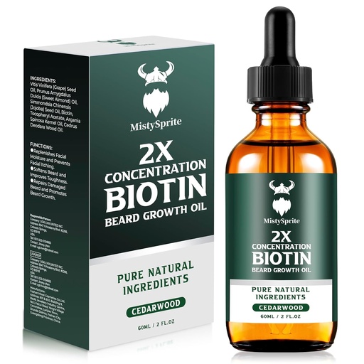 [BRSRAFIYOYBAOF3O] Beard Growth Oil - 2X Concentration Biotin Beard Oil for Men (2 oz) - Natural Mens Beard Oil with Argan Oil, Jojoba Oil and Vitamin, Beard Growth Softener, Moisturizer (Cedarwood)