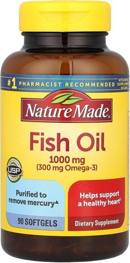 [BRSWIZQ4OADRU3DA] Nature Made Fish Oil 1000 mg, 90 Softgels, Fish Oil Omega 3 Suplemento para la salud cardíaca