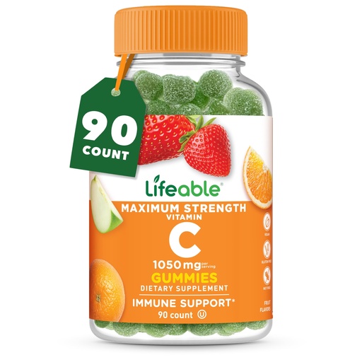 [BRSW2AYYCB5GGHTB] Lifeable Vitamin C - Great Tasting Natural Flavor Gummy Supplement - Vegetarian GMO-Free Chewable Vitamins - for Immune Support - 90 Gummies (1050 mg)