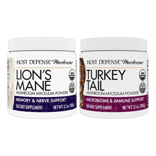 [BRSRA23RDMIBQGQ2] Host Defense Bundle with Lion's Mane Powder, 3.5 oz & Turkey Tail Mushroom Powder, 3.5 oz - Support Brain Health, Memory & Focus - Support Digestive & Immune Health*