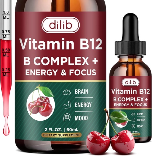 [BRSRAYY7BECGAGTK] Vitamin B12 Complex 5000 mcg | Vegan B12 Liquid Drops Sublingual Supplement | Methylcobalamin w/Folate, Biotin, Vitamin C, B3, B5, B6, & B8 for Long-Lasting Energy and Healthy Metabolism, 2 fl. oz.