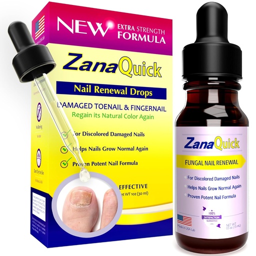 [BRSROGQTDJ6RO3IY] ZanaQuick Extra Strength Toenail & Fingernail Repair Drops - Nail Care Renewal for Thick, Damaged & Discolored Nails - 1 Pack, 0.50 fl oz