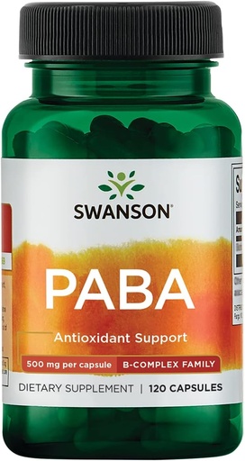 [BRSWIZQ5CACRCFA7] Swanson PABA - Powerful B Complex Supporting Red Blood Cell Formation - Folic Acid Component Aiding Supply Oxygen to Cells and Skin Health Support - (120 Capsules, 500mg Each)