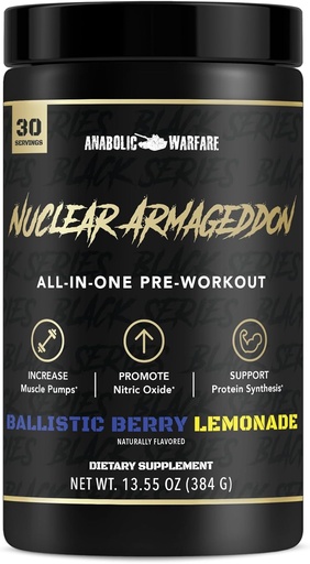 [BRSWGBIOAUBG2ELH] Anabolic Warfare Nuclear Armageddon Pre Workout Powder Pre-Workout for Men & Women with L-Citrulin, Beta Alanine Powder and Cafeine (Ballistic Berry Lemonade - 30 Servings)