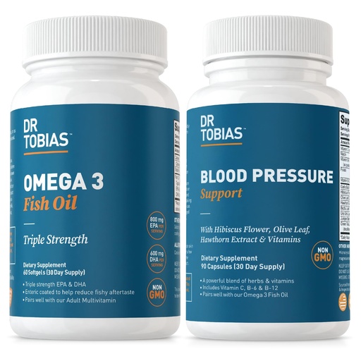 [BRSROCAZPIHAEAAV] Dr. Tobias Omega 3 Fish Oil & Blood Pressure Support Supplements for Heart, Brain, Immune, Circulatory Health, with Vitamin C, B6, B12, Niacin, Folate & Herbs