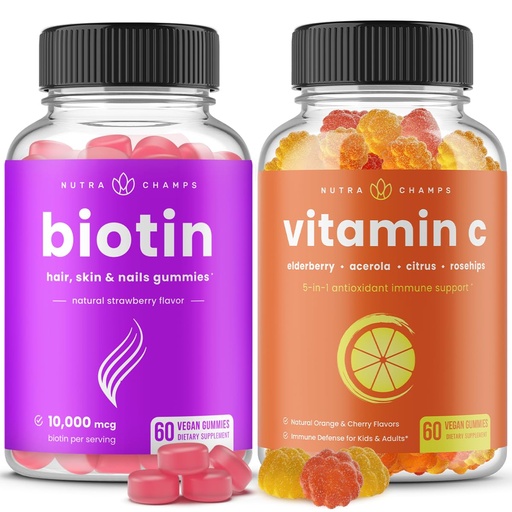 [BRSWYAQYO4CWG23O] NutraChamps Biotin Gummies and (2-Pack) Vitamin C Gummies Bundle
