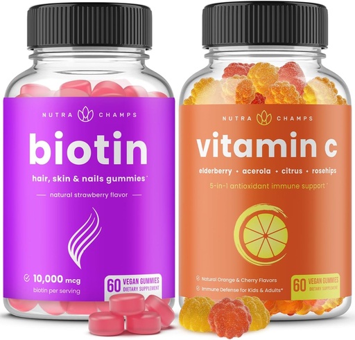 [BRSWYAQYO4CWG23O] NutraChamps Biotin Gummies in (2-Pack) Vitamin C Gummies Bundle
