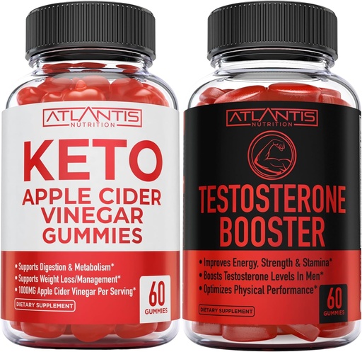 [BRSROGQ5BMPAKCIV] Atlantis Nutrition Keto Apple Cider Vinegar 60 Gummies + Testosterone Booster 2-Pack (120 Gummies)
