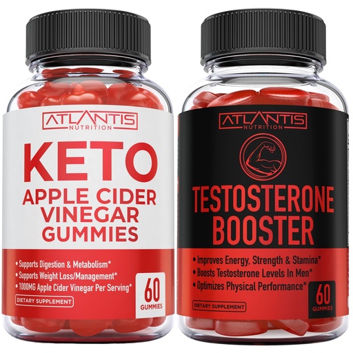 [BRSROGQ5BMPAKCIV] Atlantis Nutrition Keto Apple Cider Vinegar 60 Gummies + Testosterone Booster 2-Pack (120 Gummies)