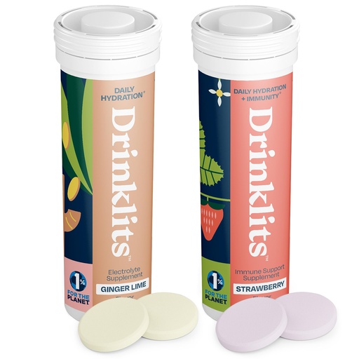 [BRSROBIDCEAQGFYZ] Drinklits Ginger-Lime Electrolyte Hydration & Strawberry Immunity Tablets (2) Tube Combo Pack | Great Taste – Gluten Free – Daily Use | 20 Servings (10 Tablets Per Tube)