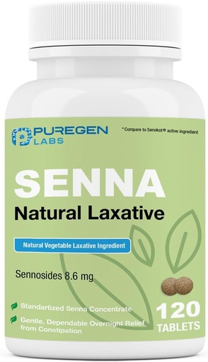 [BRSROCALCMNWM3Q3] Puregen Labs Senna 8.6 mg Tablet (120 Count) - Ekspersiya üçün Natural Sennosides Fruit Laxative, Bloating, Gas, Irregularity Yardım