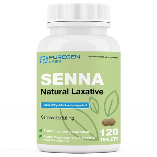[BRSROCALCMNWM3Q3] Puregen Labs Senna 8.6 mg Tablets (120 Count) – Natural Sennosides Vegetable Laxative for Constipation, Bloating, Gas, Irregularity Relief