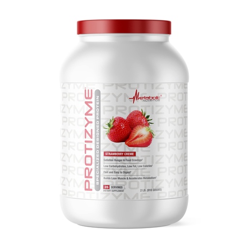 [BRSWKHANOAIG2DTL] Metabolic Nutrition | Protizyme | 100% Whey Protein Powder | High Protein, Low Carb, Low Fat with Digestive Enzymes, 24 Essential Vitamins and Minerals | Strawberry Creme, 2 Pound