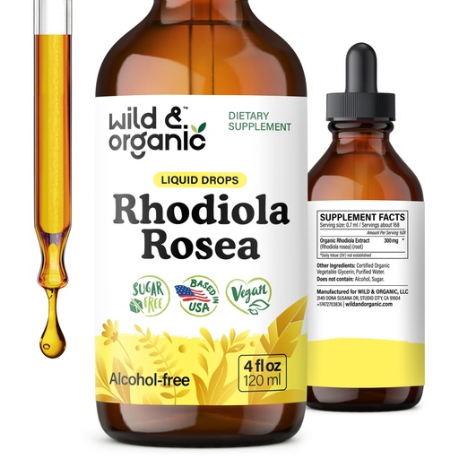 [BRSROY34DECGE2Y3] Wild & Organic Rhodiola Rosea Tincture - Rhodiola Rosea Supplement for Mood Support - Relaxing Root Extract Liquid Drops - Vegan, Sugar & Alcohol-Free - 4 fl oz