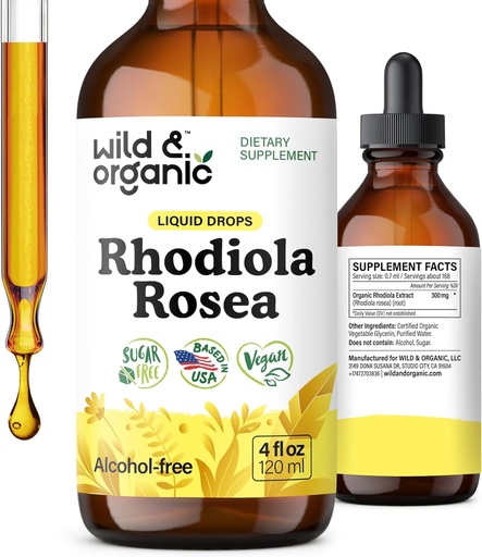 [BRSROY34DECGE2Y3] Wild & Organic Rhodiola Rosea Tincture - Rhodiola Rosea Supplement for Mood Support - Relaxing Root Extract Liquid Drops - Vegan, Sugar & Alcohol-Free - 4 fl oz