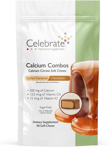 [BRSW2GI6BB7Q42TH] Celebrate Vitamins Bariatric 500mg Calcium Citrate Soft Chews Combo with 500 IU Vitamin D3 – Essential for Gastric Bypass Patients & Bone Health - Sugar & Gluten Free, Caramel Chocolate (90 Chews)