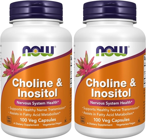 [BRSRAY35CUBGMYLH] NOW Supplements, Choline & Inositol 500 mg, Healthy Nerve Transmission*, Nervous System Health*, 100 Capsules (Pack of 2)