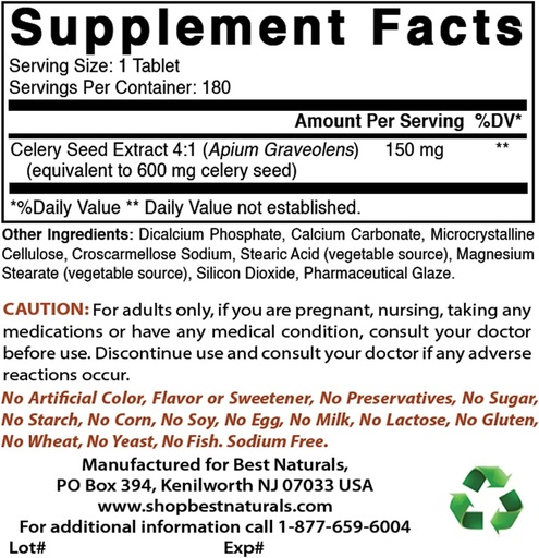 [BRSRMCQECFYGKG35] Best Natural Celery Seed 600 Mg & Magnesio Glycinate 425 mg