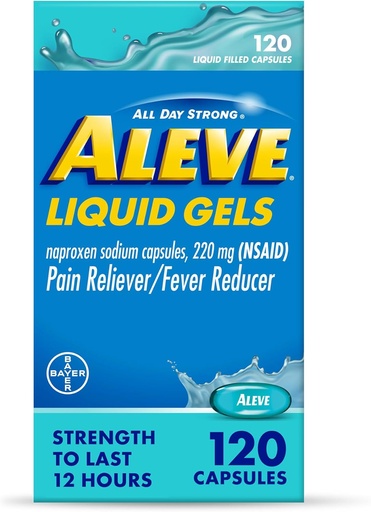 [BRSWIGQDBADBS3T4] Aleve Capsule lichide, Naproxen Capsule de sodiu 220 mg (AINS), Reliever Durere/Reductor Fever, Relief de durere rapidă, 120 Număr de capsule