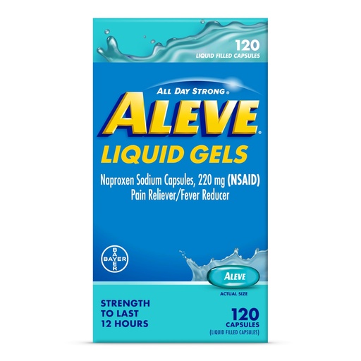 [BRSWIGQDBADBS3T4] Aleve Liquid Capsules, Naproxen Sodium Capsules 220 mg (NSAID), Pain Reliever/Fever Reducer, Fast Pain Relief, 120 Count
