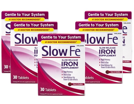 [BRSRAFL2B56AAGQY] Slow Fe Slow Release Iron Supplement, High Potency, Once a Day, Gentle on System, 30 Tablets (Pack of 5)