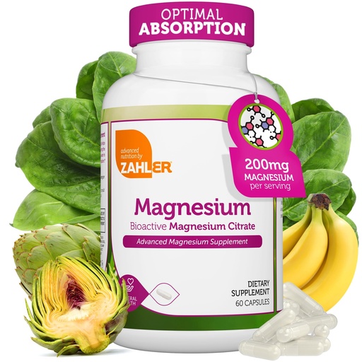 [BRSWKZT2AYMQ4D32] Zahler - Magnesium Supplement Capsules 200 mg (60 Count) Certified Kosher Bioactive Magnesium Citrate for Max Absorption - Natural Magnesium Mineral for Men & Women - Best Magnesium Supplements