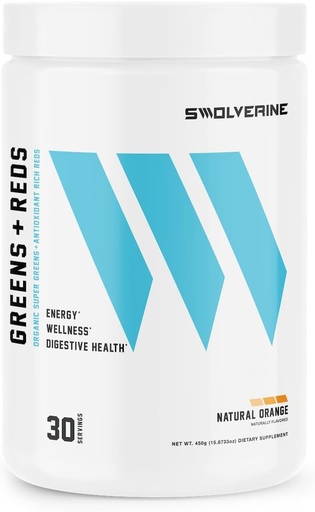 [BRSW2BDYCMHWCH3V] Swolverine Greens & Reds | Super Greens and Reds Powder with Spirulina, Chlorella, Wheat Grass, Pomegranate, Beet Root, Turmeric, Natural Orange Flavor (30 Servings)