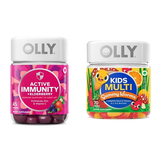 [BRSRAYYYPIGWCHI3] OLLY Gummy Active Immunity+Elderberry 45 Gummies & Kids Multivitamin Gummy Worms 70 Count