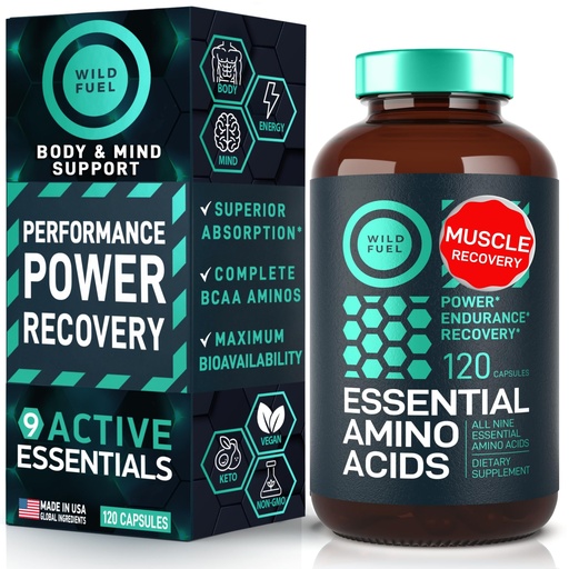 [BRSRMHAKOQGRUCLO] Essential Amino Acids Supplement - All 9 EAAs with BCAAs Amino Acids (Leucine, Lysine, Valine, Threonine) - 3,000mg Per Serving - Muscle Growth, Power, Recovery - 120 Vegan, Caffeine Free Capsules