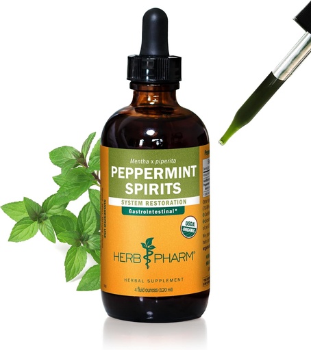 [BRSWIYTYOZYW2C3M] Herb Pharm Certified Organic Peppermint Spirits Liquid Extract Digestive Support Blend - 4 Ounce (DPEP04)