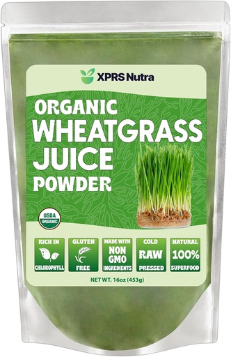[BRSWYAYDCAFQ4ELF] XPRS Nutra Organic Wheatgrass Juice Powder - Sustainably Grown - Instant Wheat Grass Juice Powder Made from Concentrated Juice - More Potent Than Organic Wheatgrass Powder - 16 Ounce